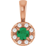 14K Gold Emerald Natural Emerald Halo-Style Necklace or Pendant - Rose Gold