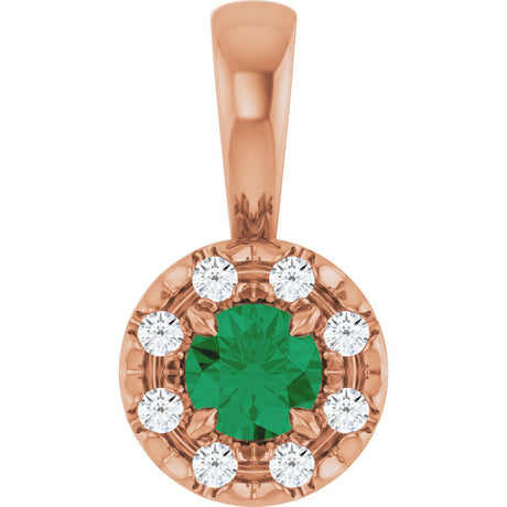 14K Gold Emerald Lab-Grown Emerald Halo-Style Necklace or Pendant - Rose Gold