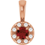 14K Gold Emerald Natural Mozambique Garnet Halo-Style Necklace or Pendant - Rose Gold