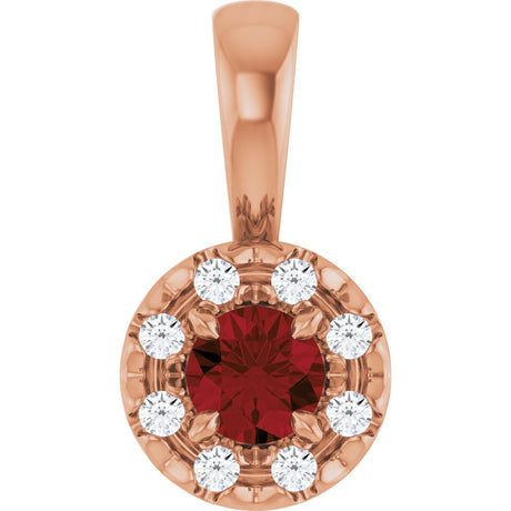 14K Gold Emerald Natural Mozambique Garnet Halo-Style Necklace or Pendant - Rose Gold