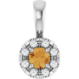 Platinum Emerald Natural Citrine Halo-Style Necklace or Pendant
