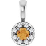 Platinum Emerald Natural Citrine Halo-Style Necklace or Pendant