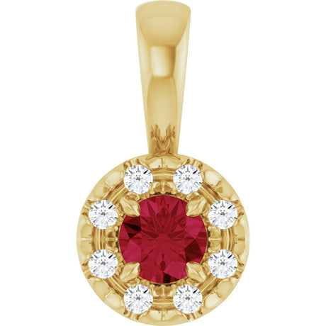 14K Gold Emerald Lab-Grown Ruby Halo-Style Necklace or Pendant - Yellow Gold