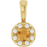 14K Gold Emerald Natural Citrine Halo-Style Necklace or Pendant - Yellow Gold