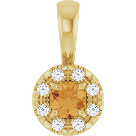 14K Gold Emerald Natural Citrine Halo-Style Necklace or Pendant - Yellow Gold