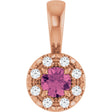 14K Gold Emerald Natural Pink Tourmaline Halo-Style Necklace or Pendant - Rose Gold
