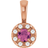 14K Gold Emerald Natural Pink Tourmaline Halo-Style Necklace or Pendant - Rose Gold