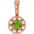 14K Gold Emerald Natural Peridot Halo-Style Necklace or Pendant - Rose Gold