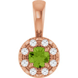 14K Gold Emerald Natural Peridot Halo-Style Necklace or Pendant - Rose Gold