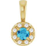 14K Gold Emerald Natural Blue Zircon Halo-Style Necklace or Pendant - Yellow Gold