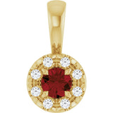 14K Gold Emerald Natural Mozambique Garnet Halo-Style Necklace or Pendant - Yellow Gold