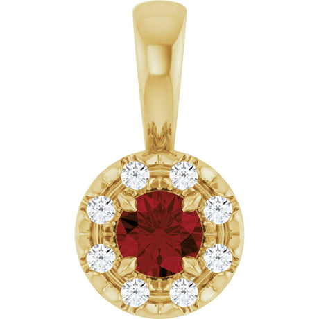 14K Gold Emerald Natural Mozambique Garnet Halo-Style Necklace or Pendant - Yellow Gold