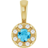 14K Gold Emerald Natural Aquamarine Halo-Style Necklace or Pendant - Yellow Gold