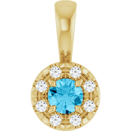 14K Gold Emerald Natural Aquamarine Halo-Style Necklace or Pendant - Yellow Gold