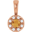 14K Gold Emerald Natural Citrine Halo-Style Necklace or Pendant - Rose Gold