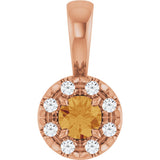 14K Gold Emerald Natural Citrine Halo-Style Necklace or Pendant - Rose Gold