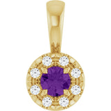 14K Gold Emerald Natural Amethyst Halo-Style Necklace or Pendant - Yellow Gold