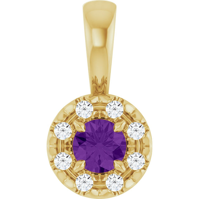 14K Gold Emerald Natural Amethyst Halo-Style Necklace or Pendant - Yellow Gold