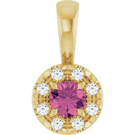 14K Gold Emerald Natural Pink Tourmaline Halo-Style Necklace or Pendant - Yellow Gold