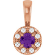 14K Gold Emerald Natural Amethyst Halo-Style Necklace or Pendant - Rose Gold