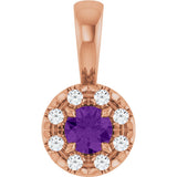 14K Gold Emerald Natural Amethyst Halo-Style Necklace or Pendant - Rose Gold