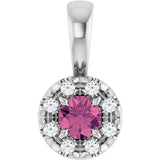 Platinum Emerald Natural Pink Tourmaline Halo-Style Necklace or Pendant