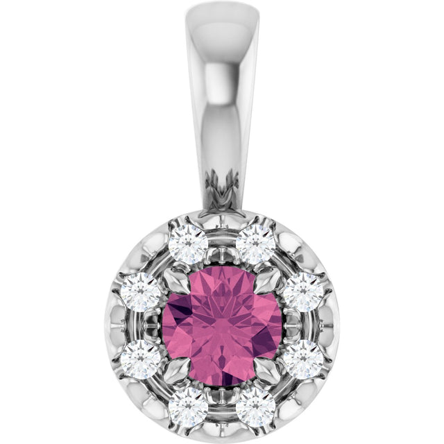Platinum Emerald Natural Pink Tourmaline Halo-Style Necklace or Pendant