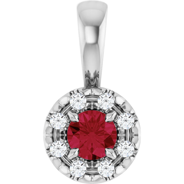 Platinum Emerald Natural Ruby Halo-Style Necklace or Pendant