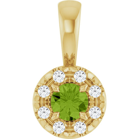 14K Gold Emerald Natural Peridot Halo-Style Necklace or Pendant - Yellow Gold