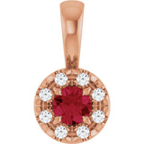 14K Gold Emerald Natural Ruby Halo-Style Necklace or Pendant - Rose Gold