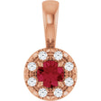 14K Gold Emerald Lab-Grown Ruby Halo-Style Necklace or Pendant - Rose Gold