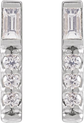 Platinum Straight Baguette Natural Diamond Accented Bar Earring - view 2