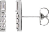 Platinum Straight Baguette Natural Diamond Accented Bar Earring