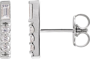 Platinum Straight Baguette Natural Diamond Accented Bar Earring