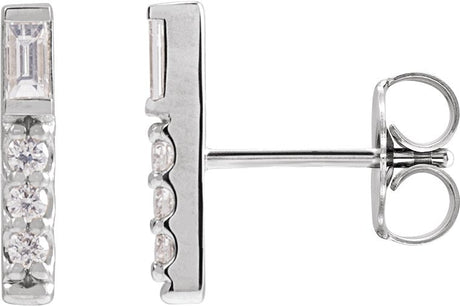 Platinum Straight Baguette Natural Diamond Accented Bar Earring