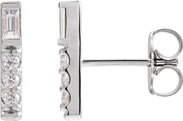 Platinum Straight Baguette Natural Diamond Accented Bar Earring