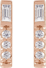14K Gold Straight Baguette Natural Diamond Accented Bar Earring - Rose Gold - view 2