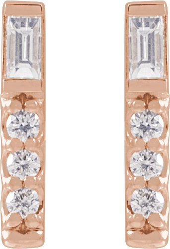 14K Gold Straight Baguette Natural Diamond Accented Bar Earring - Rose Gold - view 2