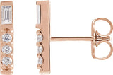 14K Gold Straight Baguette Natural Diamond Accented Bar Earring - Rose Gold