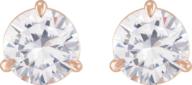 14K Gold Natural Diamond Round 3-Prong Pre-Notched Claw Earring - Rose Gold - view 2