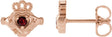14K Gold Round Natural Mozambique Garnet Accented Claddagh Earrings - Rose Gold