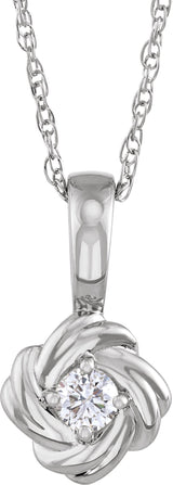 14K Gold Round Natural Diamond Knot Necklace or Pendant - White Gold