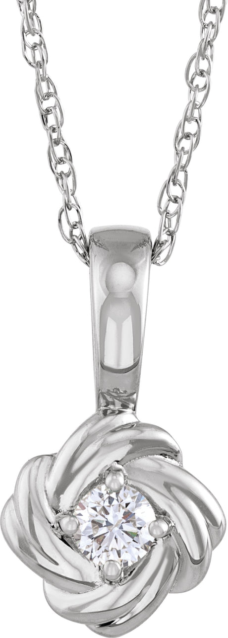 14K Gold Round Natural Diamond Knot Necklace or Pendant - White Gold
