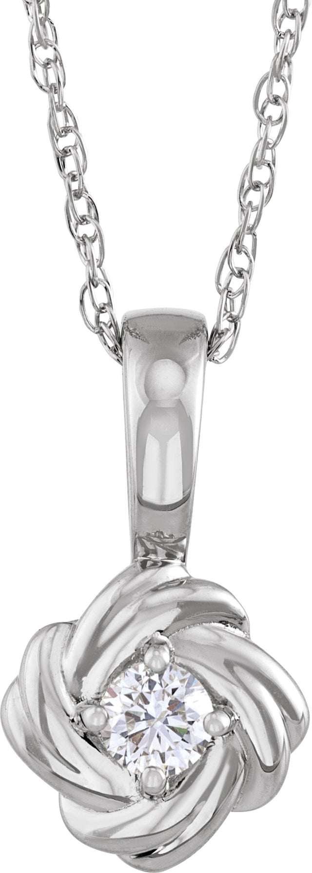 Platinum Round Natural Diamond Knot Necklace or Pendant