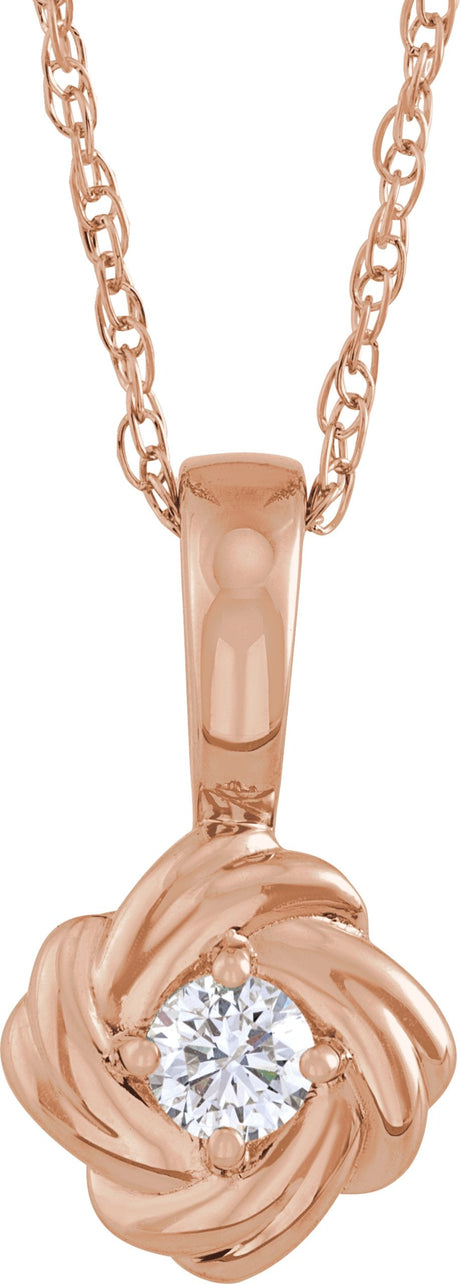 14K Gold Round Natural Diamond Knot Necklace or Pendant - Rose Gold