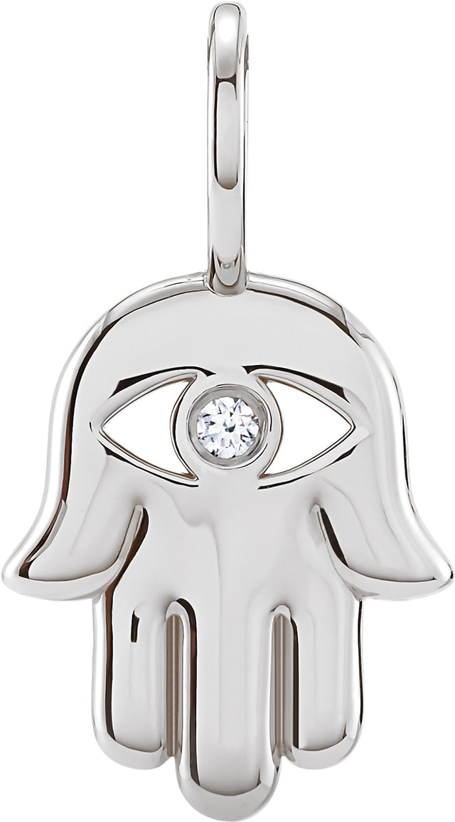 Platinum Round Natural Diamond Hamsa Hand Pendant