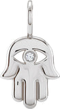 14K Gold Round Natural Diamond Hamsa Hand Pendant - White Gold