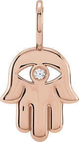 14K Gold Round Natural Diamond Hamsa Hand Pendant - Rose Gold