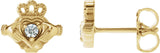 14K Gold Round Natural Diamond Accented Claddagh Earrings - Yellow Gold