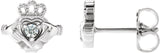 Platinum Round Natural Diamond Accented Claddagh Earrings